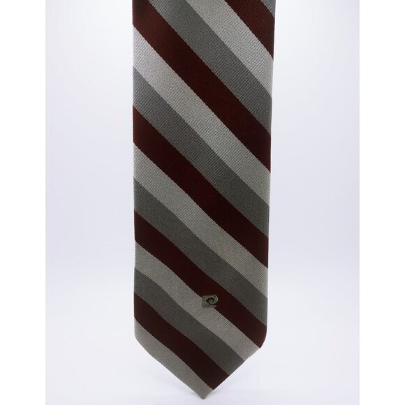 Pierre Cardin Paris New York Men's Tie Burgundy Gray Stripes Logo 60" L x 3.25"W - Picture 2 of 13